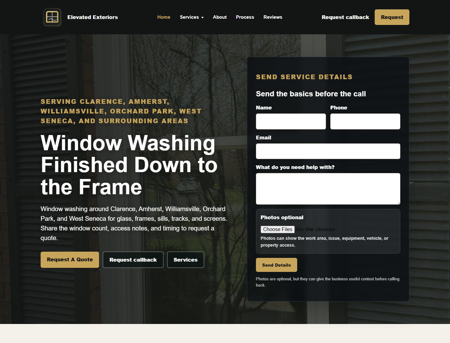 Elevated Exteriors website preview homepage