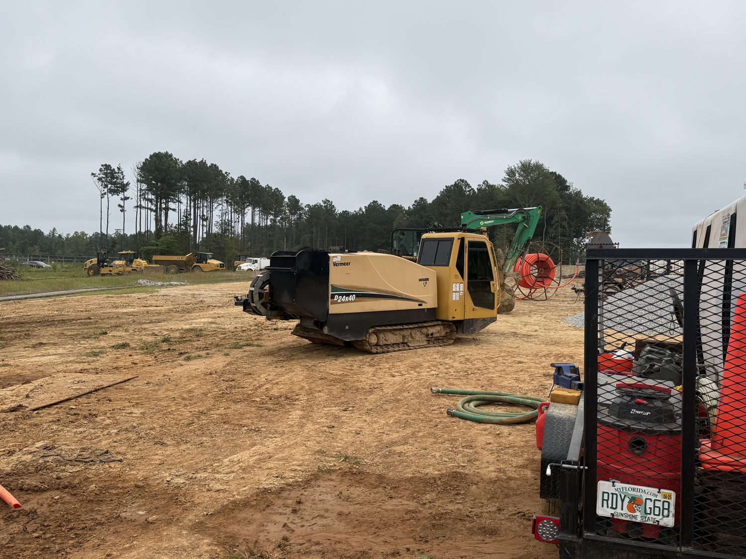 Directional drill rig working a crossing on open ground