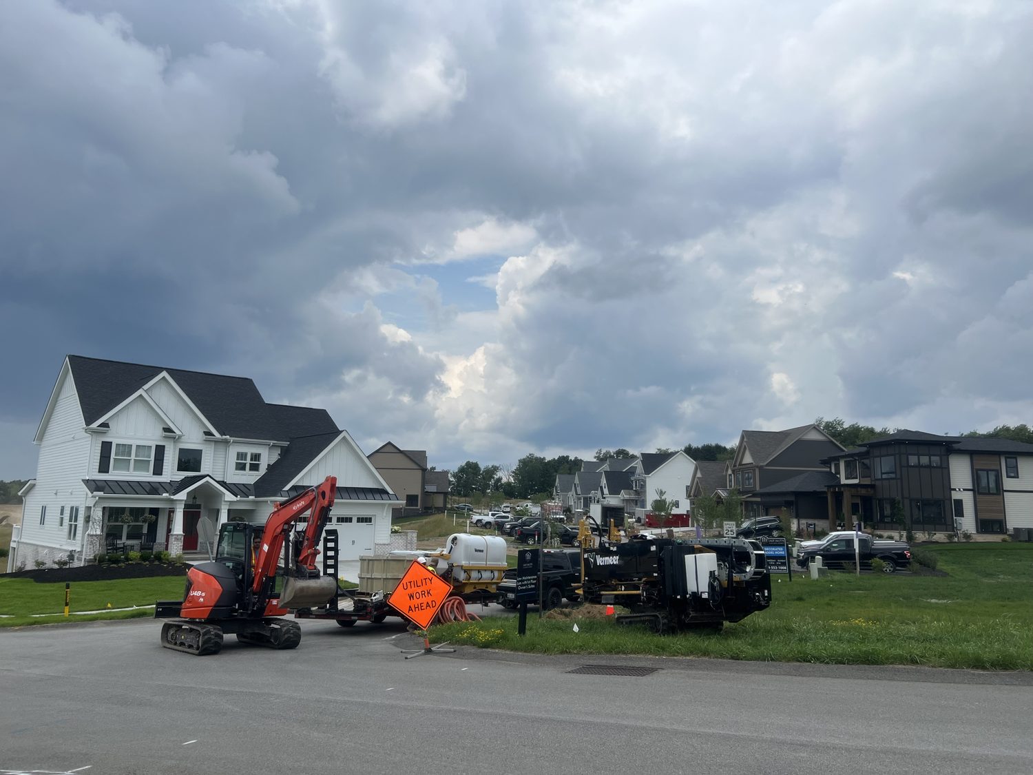 Directional drilling operation on a utility-scale construction site